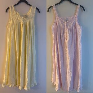 Adonna Lace Trim Chemise Set of two - Yellow and Pink Size medium 100% cotton